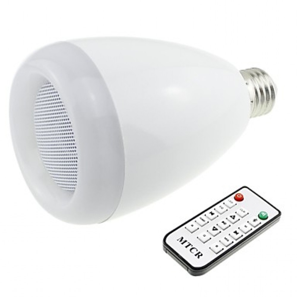 Bluetooth 3.0 Speaker E27 Base RGB 9W LED Bulb Music Lamp with Remote Controller (AC 90V~240V)  